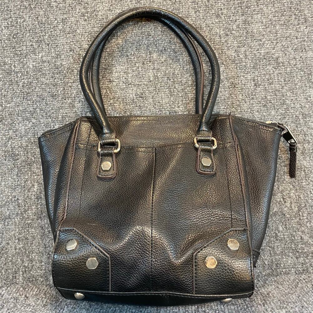 Vintage TIGNANELLO Black Pebbled Leather Satchel HandBag Top Handles Lined Purse